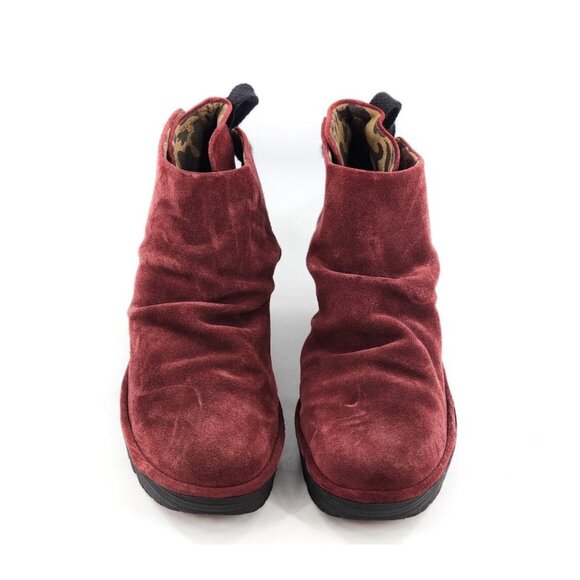 Fly London Womens Red Suede Wedge‎ Ankle Boots Size 35 5 With Lace Detail - Picture 2 of 7